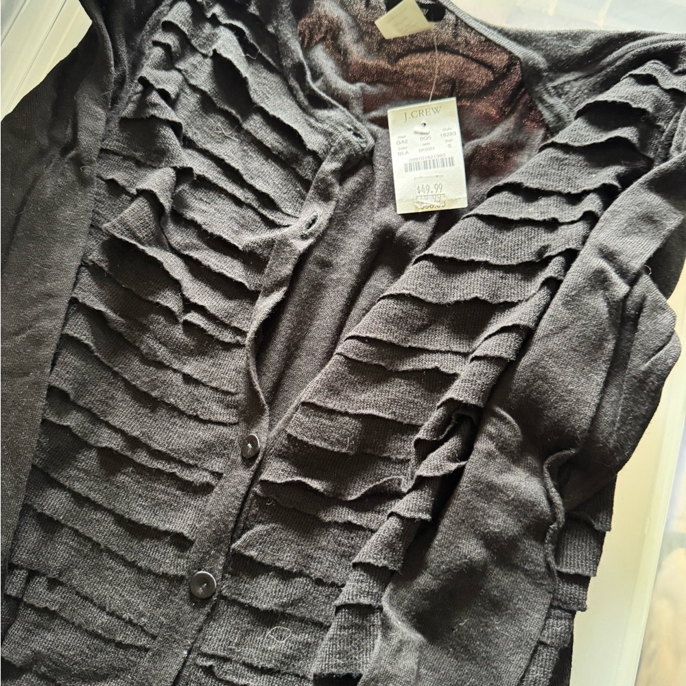 J. Crew Charcoal Ruffle Cardigan